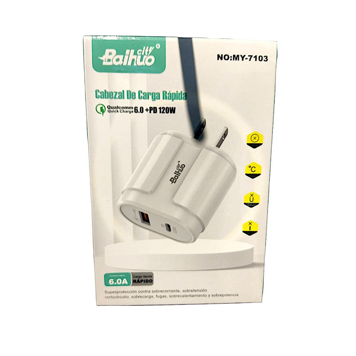 Cabezal de Carga Rapida Doble Puerto USB y Tipo C 6A 120 W - El Baúl de Mamá