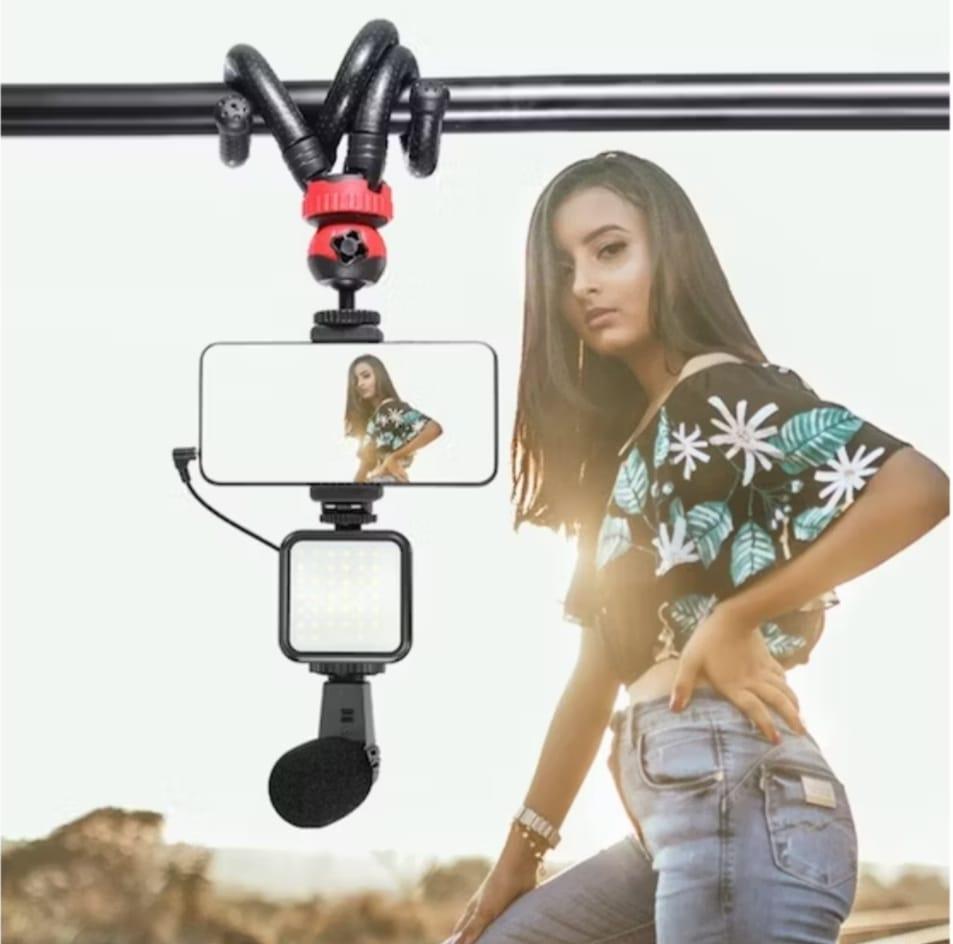 Set de grabación - micrófono led y trípode de celular - El Baúl de Mamá