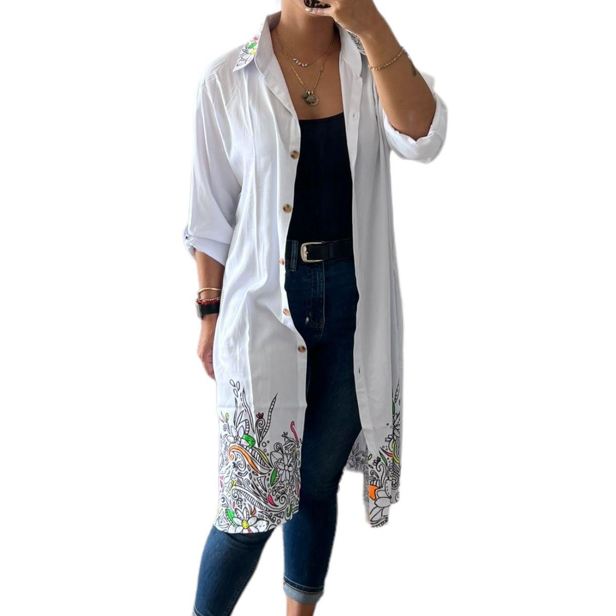 Kimono Blanco Pintado a Mano - Pieza Única - El Baúl de Mamá