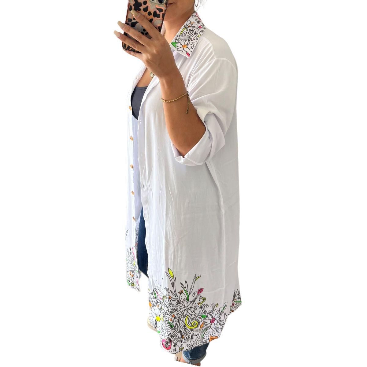 Kimono Blanco Pintado a Mano - Pieza Única - El Baúl de Mamá