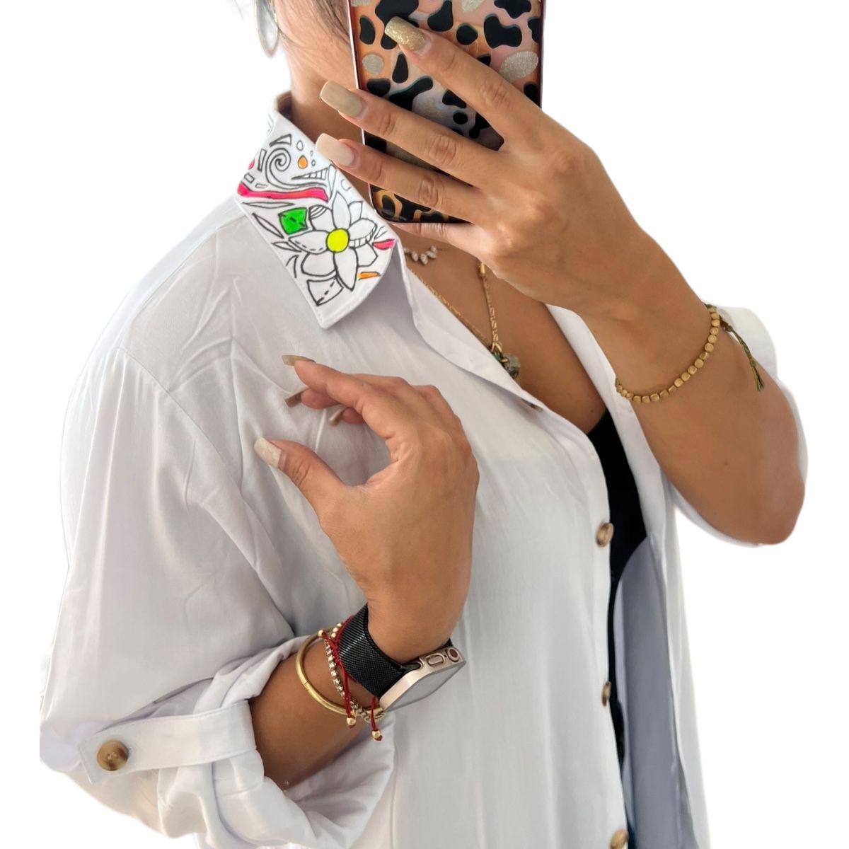 Kimono Blanco Pintado a Mano - Pieza Única - El Baúl de Mamá