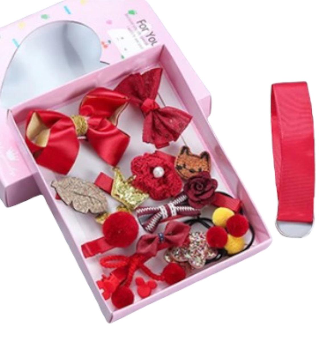 Set 18 Ganchos Para Bebé y Niñas Rojo Caja Corazon - El Baúl de Mamá