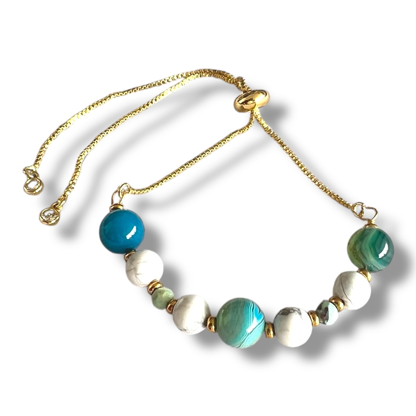 Pulsera Armonía Interior - Ágata Azul, Howlita y Amazonita