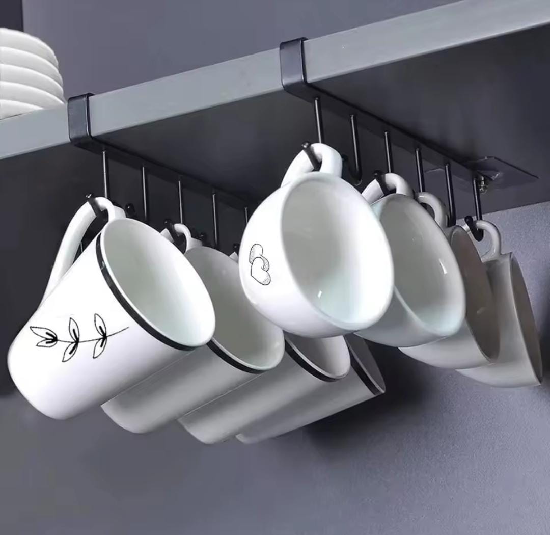 Soporte Multiusos de Metal Negro con 6 Ganchos - Organizador para Tazas y Más - El Baúl de Mamá