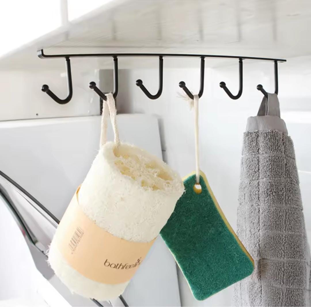 Soporte Multiusos de Metal Negro con 6 Ganchos - Organizador para Tazas y Más - El Baúl de Mamá