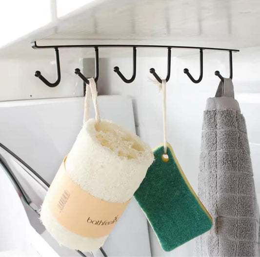 Soporte Multiusos de Metal Negro con 6 Ganchos - Organizador para Tazas y Más - El Baúl de Mamá