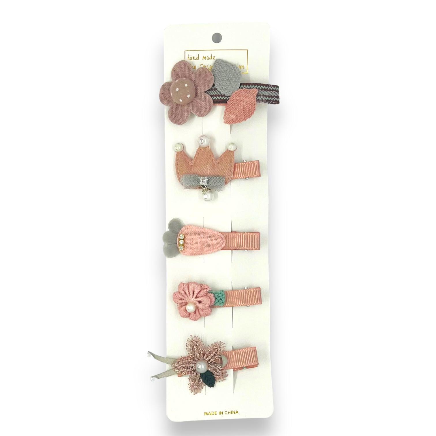 Set 5 Ganchos para niñas y bebés - Flor - El Baúl de Mamá