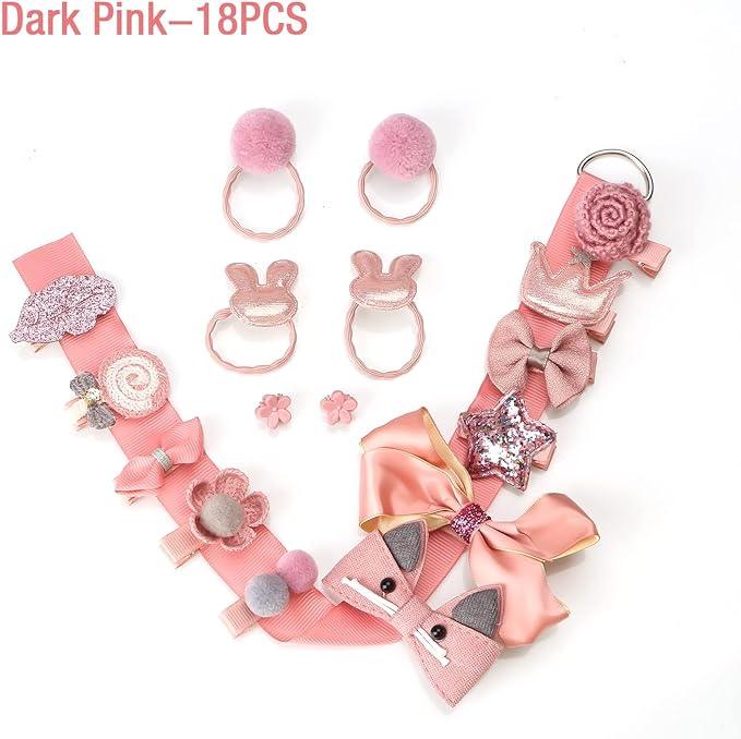 Set 18 Ganchos Para Bebé y niñas Palo Rosa Caja Corazon - El Baúl de Mamá