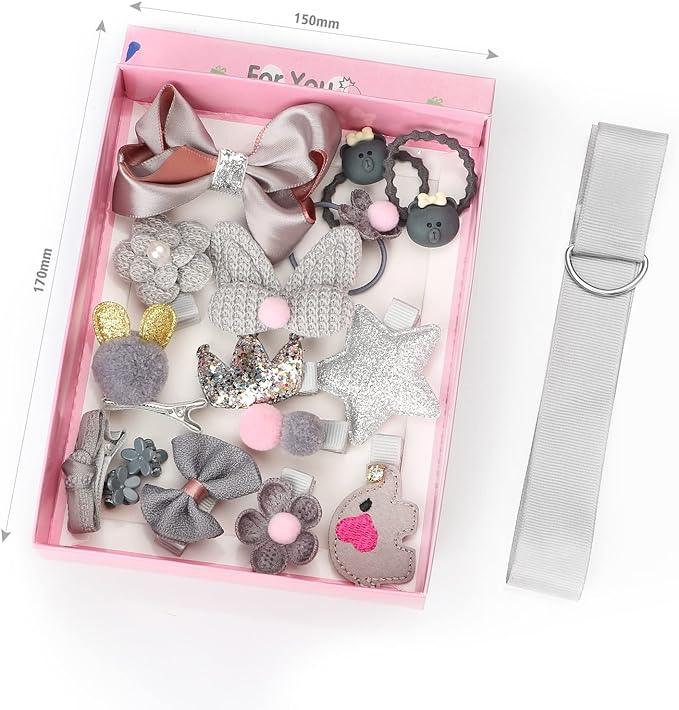 Set 18 ganchos para bebé y niñas Gris Caja Corazon - El Baúl de Mamá