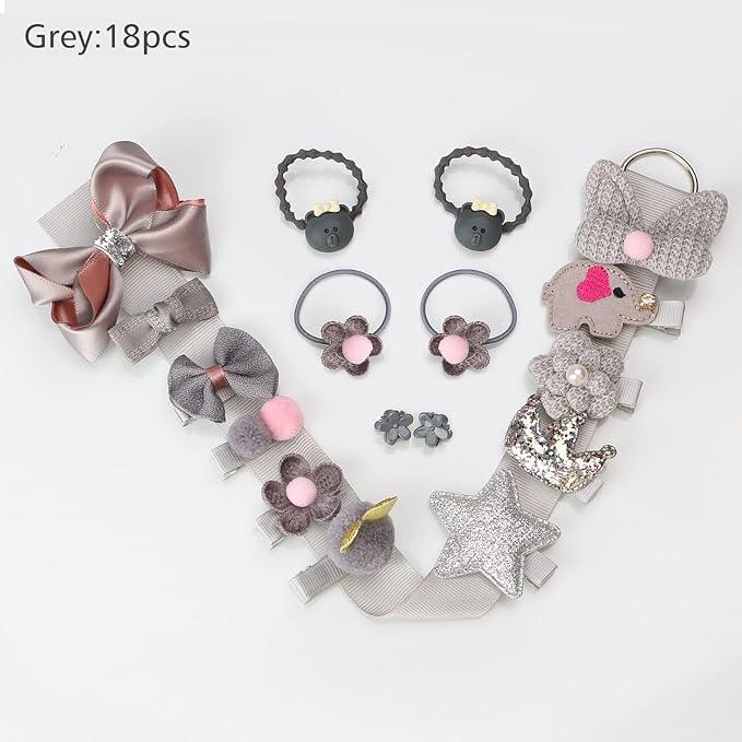 Set 18 ganchos para bebé y niñas Gris Caja Corazon - El Baúl de Mamá