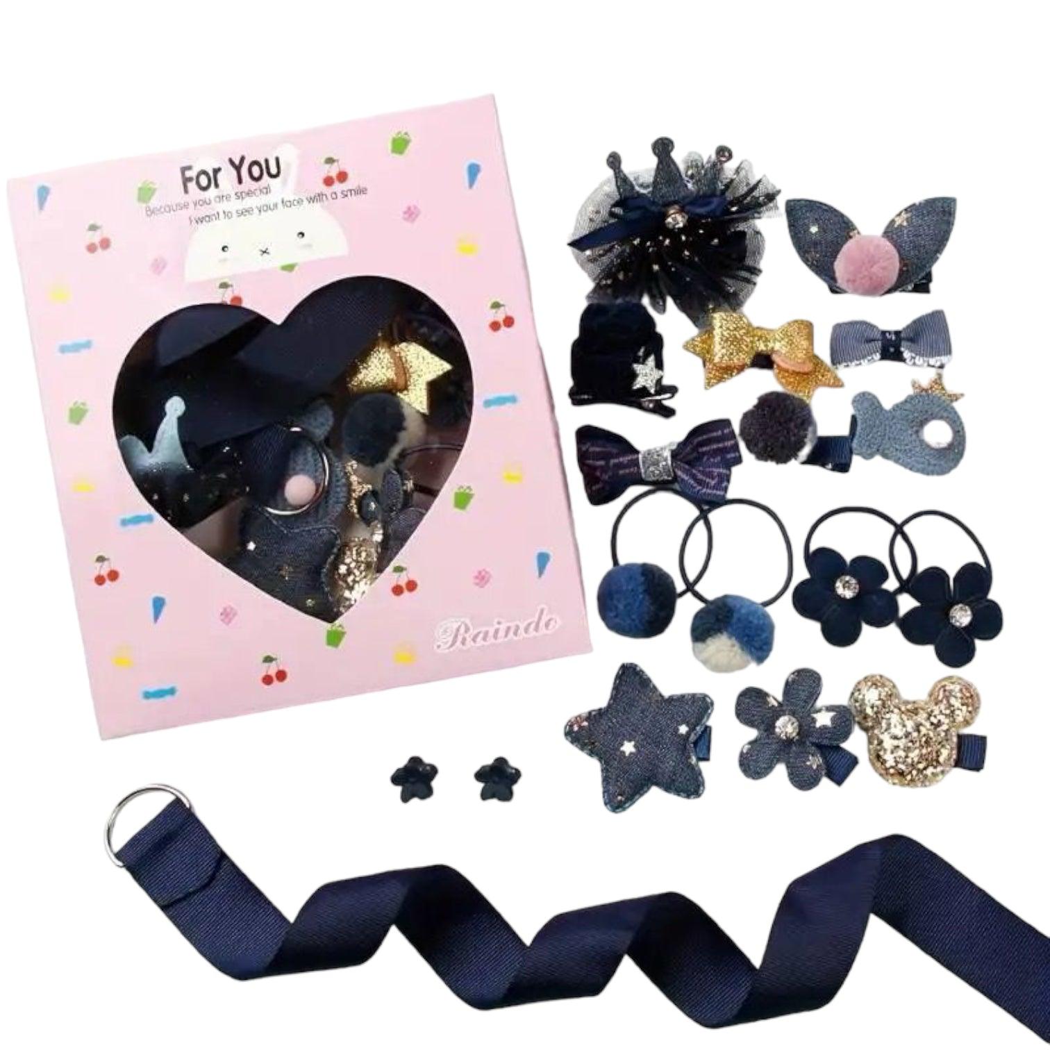 Set 18 ganchos para bebé y niñas Azul Caja Corazon - El Baúl de Mamá