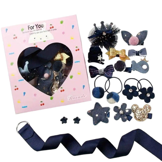 Set 18 ganchos para bebé y niñas Azul Caja Corazon - El Baúl de Mamá