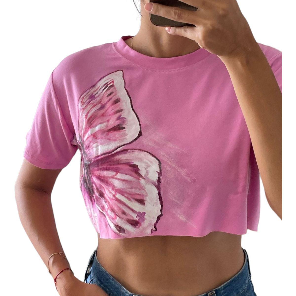 Crop Top Rosado Pintado a Mano - Pieza Única - El Baúl de Mamá