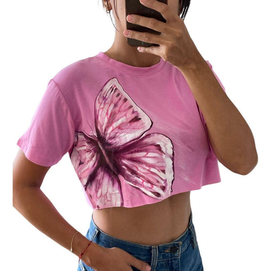 Crop Top Rosado Pintado a Mano - Pieza Única - El Baúl de Mamá