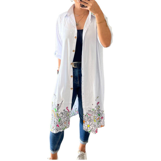 Kimono Blanco Pintado a Mano - Pieza Única - El Baúl de Mamá
