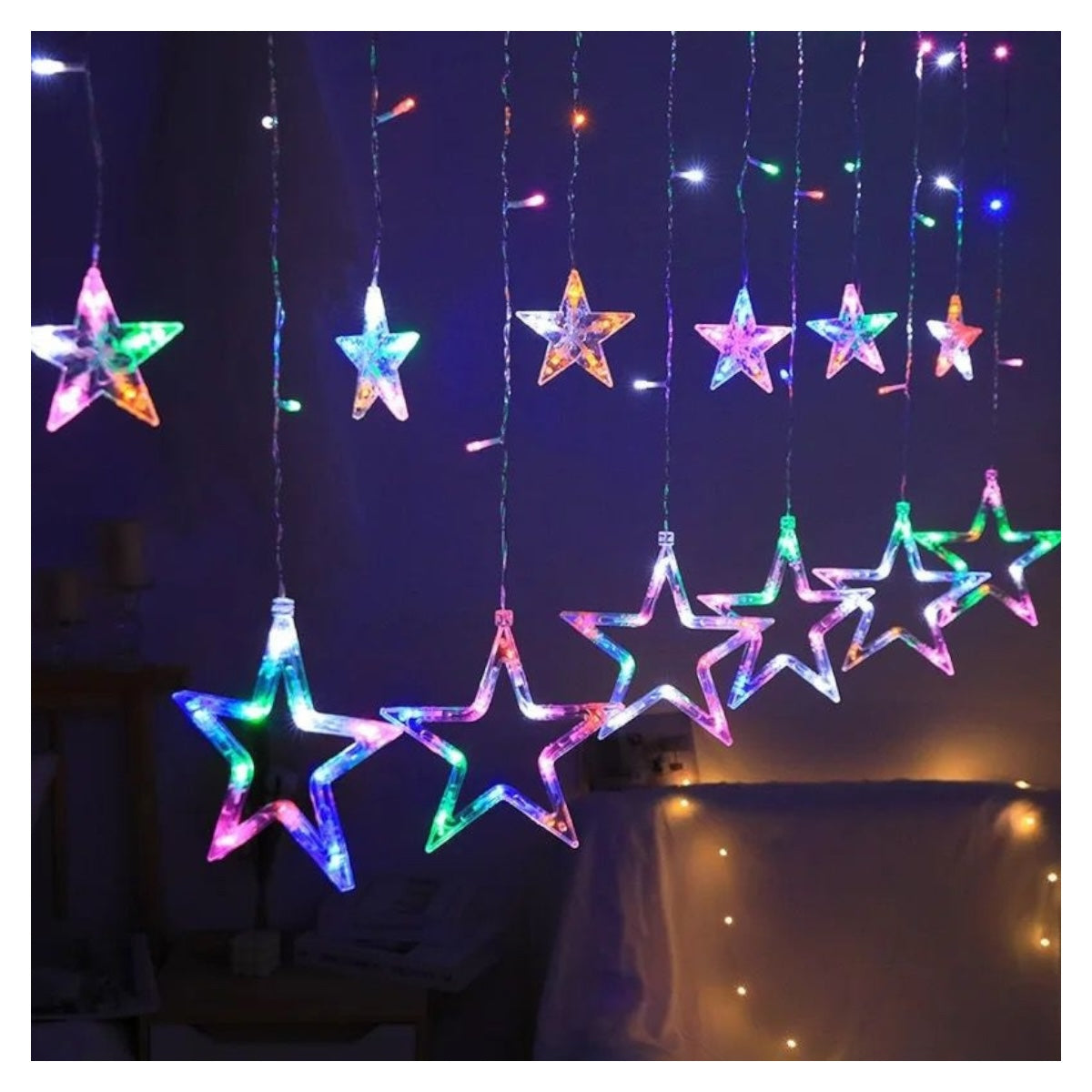 Luces de Navidad en Cascada - Estrellas Luz Multicolor - El Baúl de Mamá