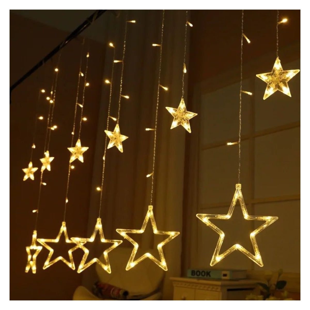 Luces de Navidad en Cascada - Estrellas Luz Ambar - El Baúl de Mamá
