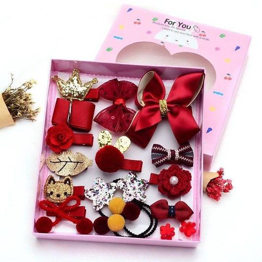 Set 18 Ganchos Para Bebé y Niñas Rojo Caja Corazon - El Baúl de Mamá