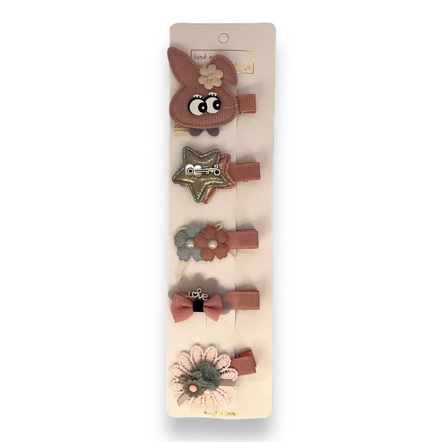Set 5 Ganchos para niñas y bebés - Conejo - El Baúl de Mamá