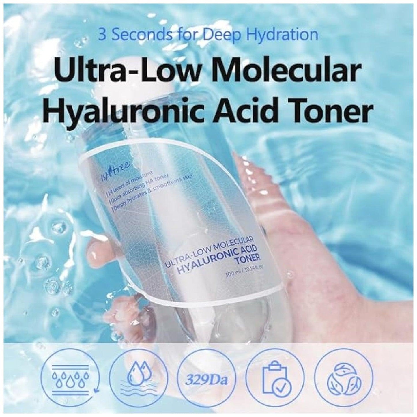 Isntree - Tónico de Ácido Hialurónico Ultra-Low Molecular Hyaluronic Acid Toner 300ml - El Baúl de Mamá