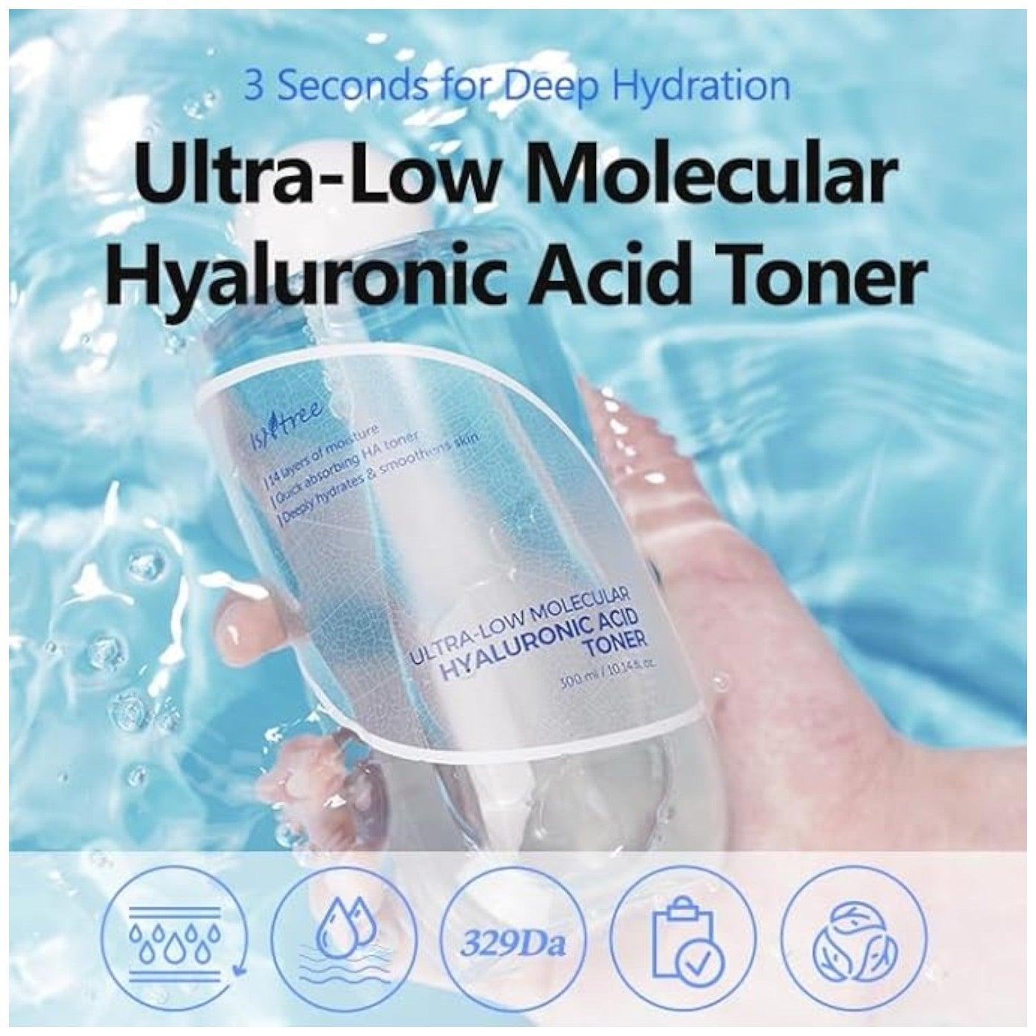 Isntree - Tónico de Ácido Hialurónico Ultra-Low Molecular Hyaluronic Acid Toner 300ml - El Baúl de Mamá