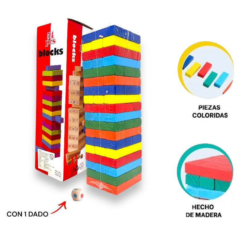 Jenga de Colores de Madera - El Baúl de Mamá