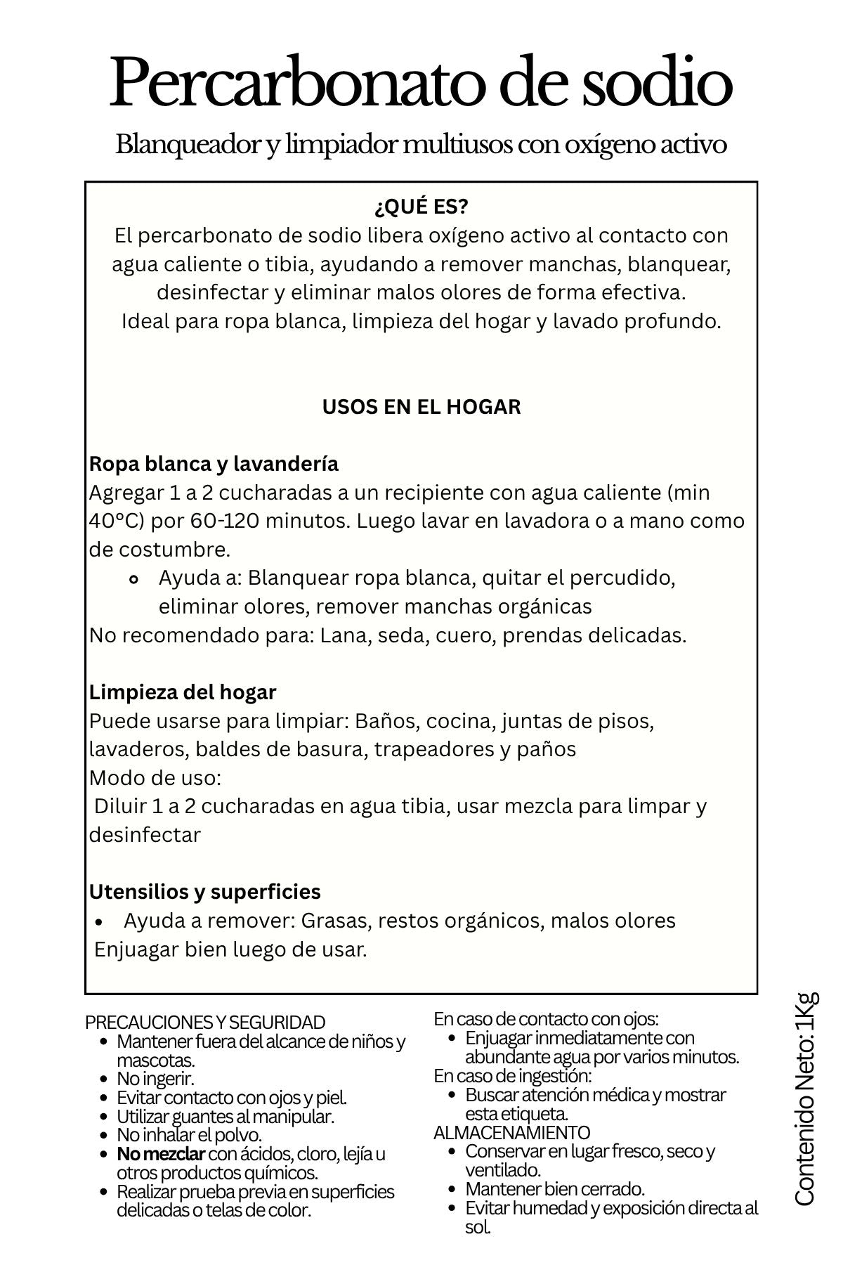 Percarbonato de Sodio 1KG – Oxígeno Activo Multiusos para Limpieza y Lavandería
