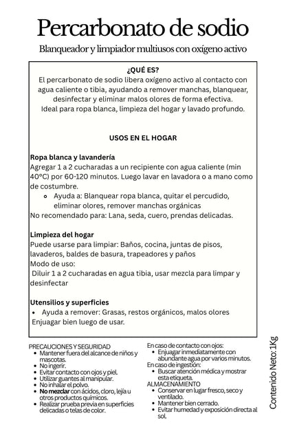 Percarbonato de Sodio 1KG – Oxígeno Activo Multiusos para Limpieza y Lavandería