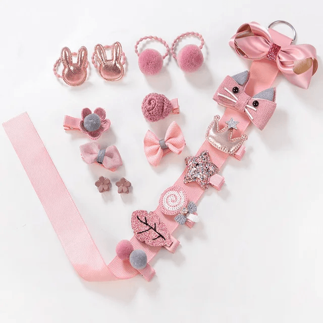 Set 18 Ganchos Para Bebé y niñas Palo Rosa Caja Corazon - El Baúl de Mamá