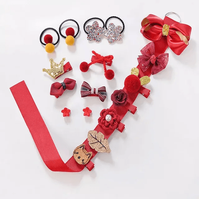 Set 18 Ganchos Para Bebé y Niñas Rojo Caja Corazon - El Baúl de Mamá