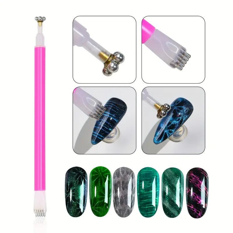 Set de 12 Imanes de Ojo de Gato para Uñas - Diseños Únicos y Herramienta - El Baúl de Mamá