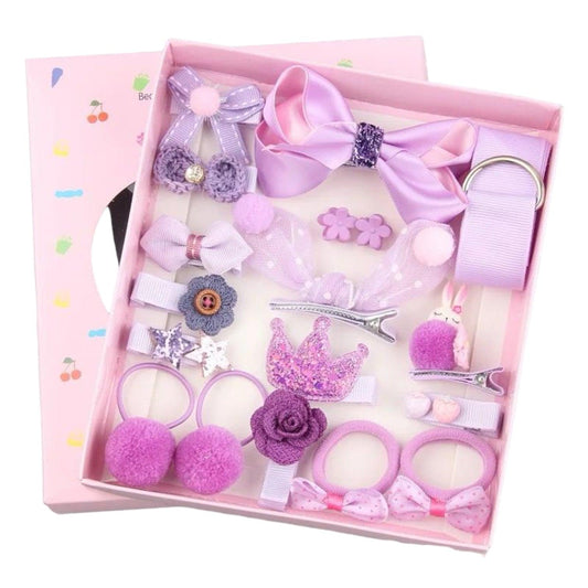 Set 18 ganchos para bebé y niñas Morado Lila Caja Corazon - El Baúl de Mamá