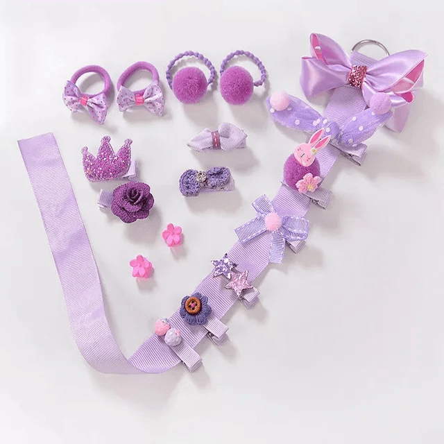 Set 18 ganchos para bebé y niñas Morado Lila Caja Corazon - El Baúl de Mamá
