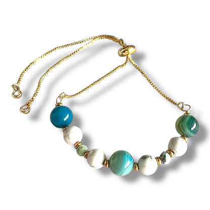 Pulsera Armonía Interior - Ágata Azul, Howlita y Amazonita