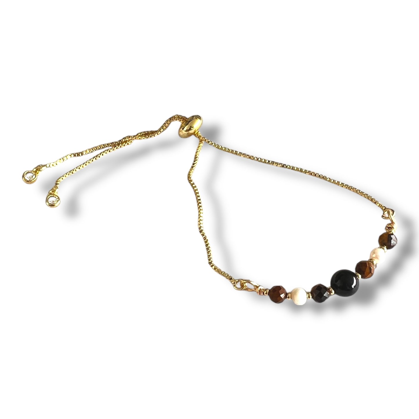 Pulsera Escudo de Energía: Turmalina, Perla y Ojo de Tigre