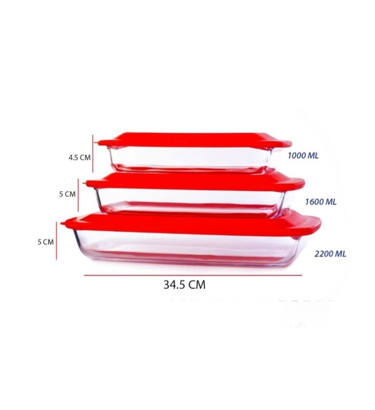 Tri-Pack Premium de Fuentes de Vidrio Resistentes a Altas Temperaturas - 1000, 1600, 2200ml - El Baúl de Mamá