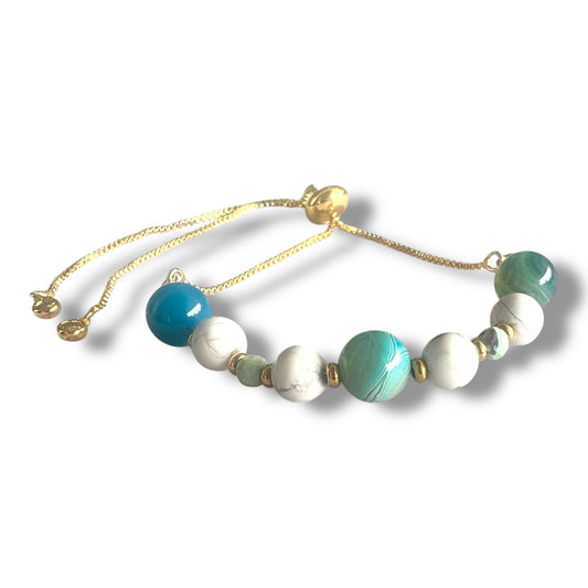 Pulsera Armonía Interior - Ágata Azul, Howlita y Amazonita