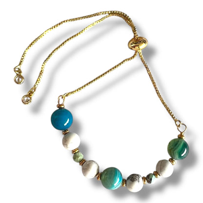 Pulsera Armonía Interior - Ágata Azul, Howlita y Amazonita