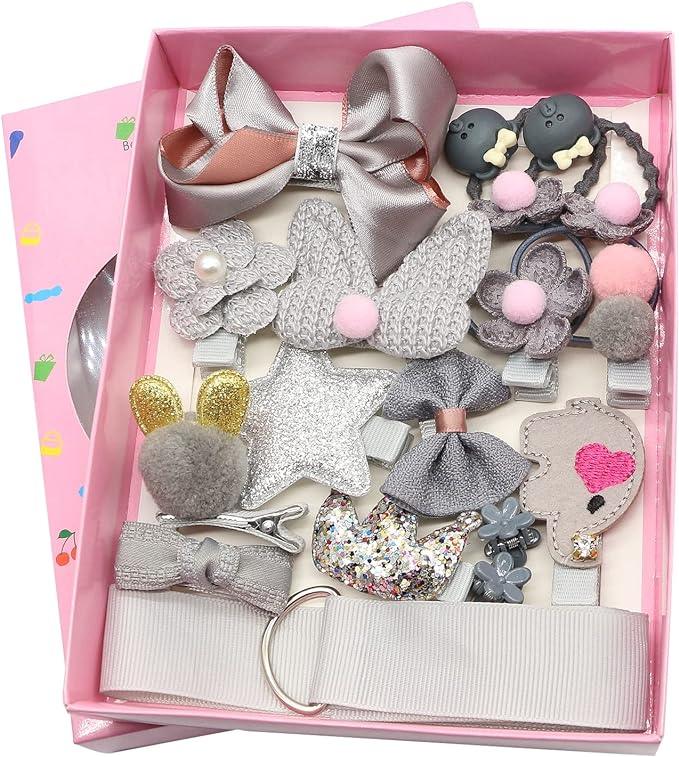 Set 18 ganchos para bebé y niñas Gris Caja Corazon - El Baúl de Mamá
