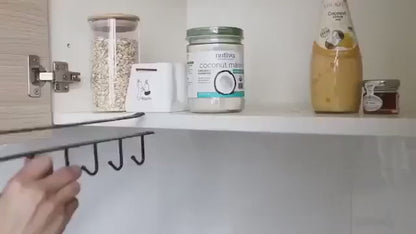 Soporte Multiusos de Metal Negro con 6 Ganchos - Organizador para Tazas y Más